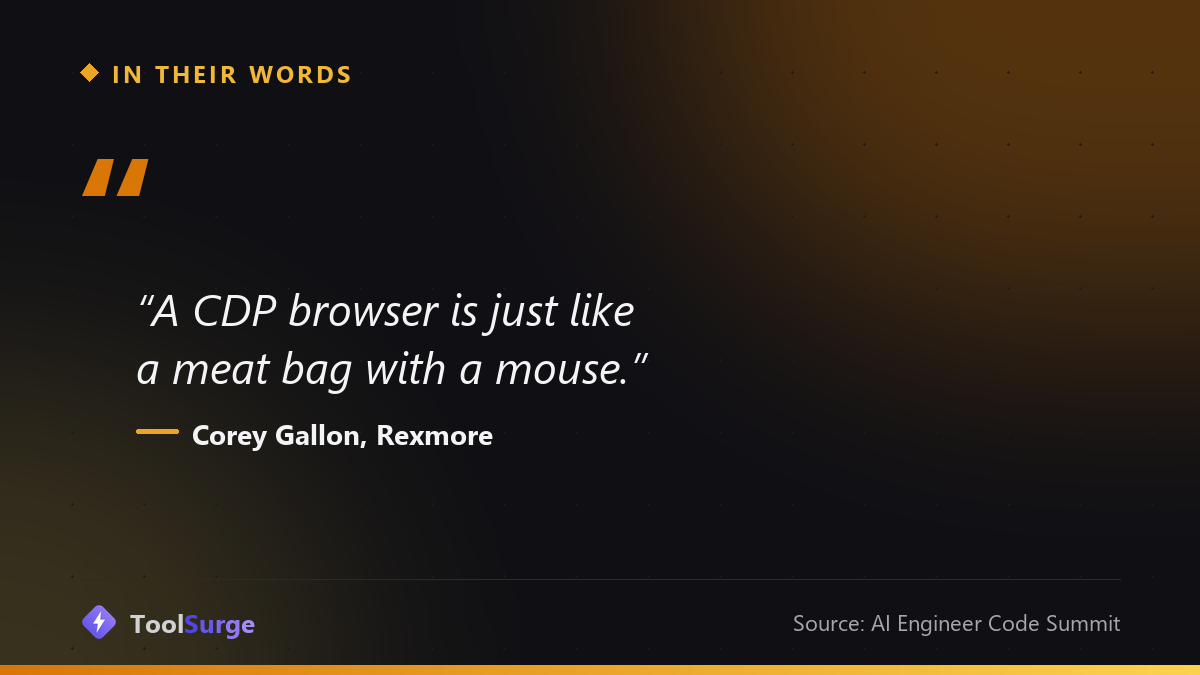 Quote card: Corey Gallon of Rexmore says a CDP browser is just like a meat bag with a mouse