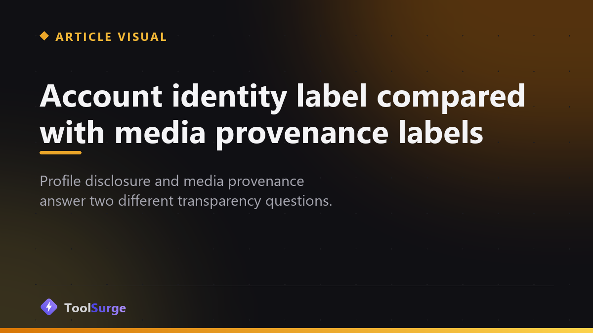 Account identity label compared with media provenance labels