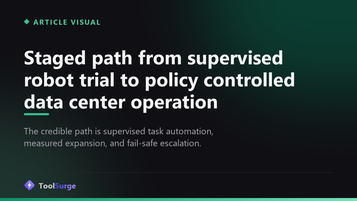 Staged path from supervised robot trial to policy controlled data center operation